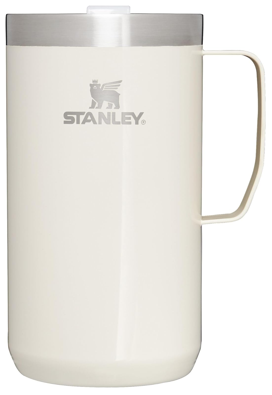 Stanley Stay Hot Camp - Taza aislada de acero inoxidable 18/8 duradera, tapa Tritan™ sin salpicaduras, 24 onzas, color crema brillante