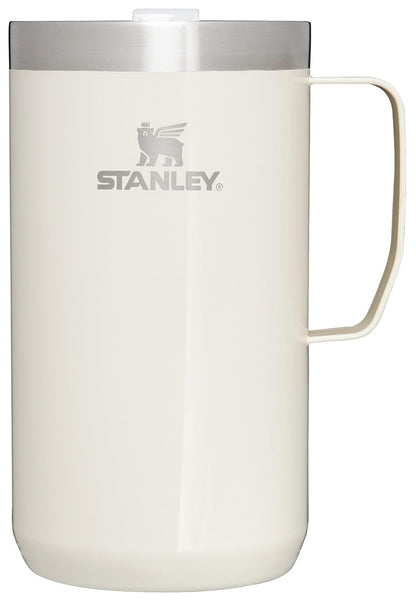 Stanley Stay Hot Camp - Taza aislada de acero inoxidable 18/8 duradera, tapa Tritan™ sin salpicaduras, 24 onzas, color crema brillante