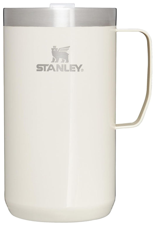 Stanley Stay Hot Camp - Taza aislada de acero inoxidable 18/8 duradera, tapa Tritan™ sin salpicaduras, 24 onzas, color crema brillante