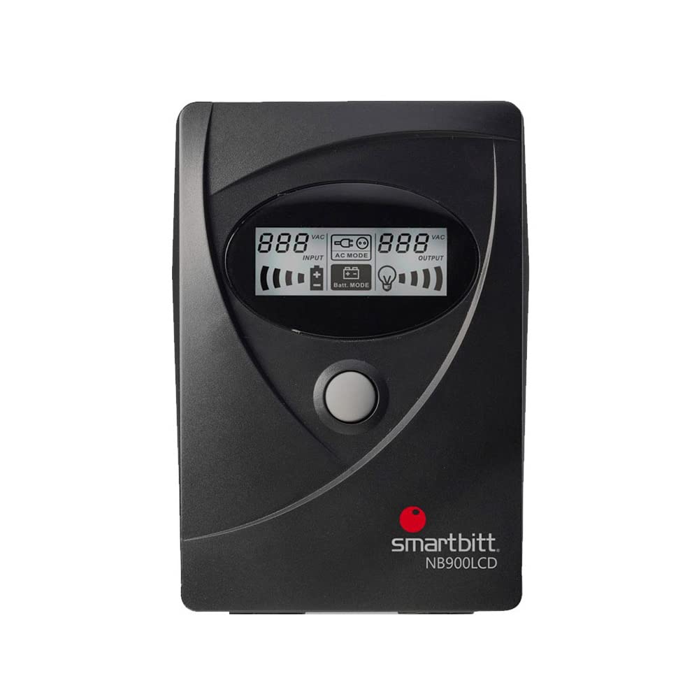 Smartbitt - No-Break Interactivo, Regulador y Supresor de Picos - UPS Ideal para apagones y Cortes de energía - Batería de Respaldo - Negro (900 Va, Hogar y Oficina)