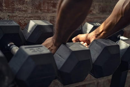 Signature Fitness - Mancuernas hexagonales con revestimiento de goma, pares o conjuntos, varios paquetes.