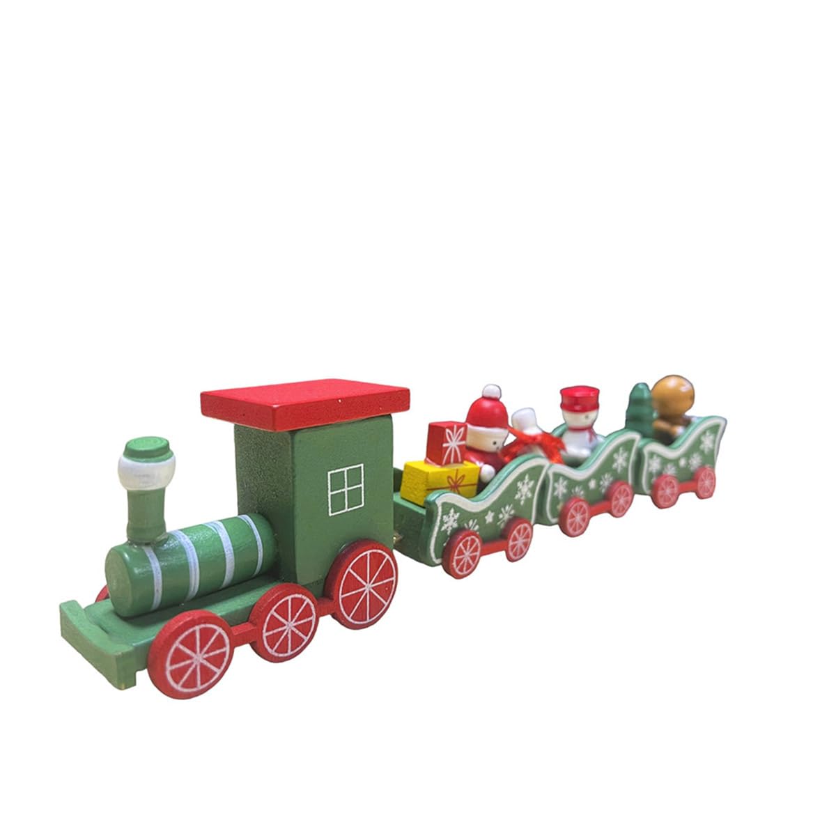 Running Tren navideño de Madera con 4 carros | Decoración para Villa Navideña | Color Verde | 25.5 x 7.5 x 3 cm Decora