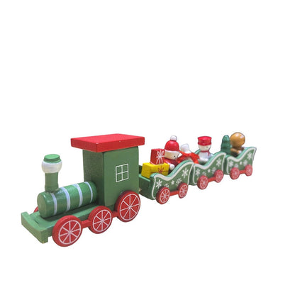 Running Tren navideño de Madera con 4 carros | Decoración para Villa Navideña | Color Verde | 25.5 x 7.5 x 3 cm Decora