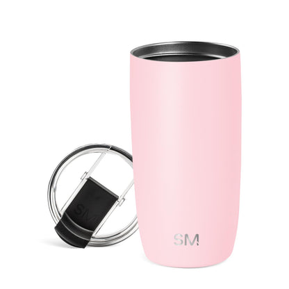 Simple Modern Voyager - Taza de Viaje con Tapa Abatible, Acero Inoxidable, Popotes Incluidos - 475ml - -Blush