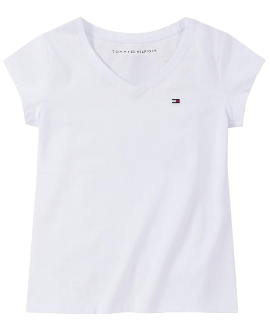 Tommy Hilfiger Camiseta de Manga Corta con Cuello en V sólido Camiseta para Niñas