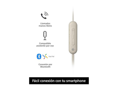 Sony WI-C100 - Audífonos inalámbricos intraauriculares con Banda para el Cuello y micrófono para Llamadas con Manos Libres, Beige (Versión Nacional)
