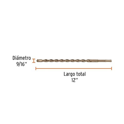 Truper BS-9/16X12, Broca para concreto con sistema directo de inserción (SDS Plus) 9/16" x 12"