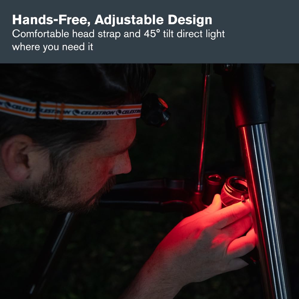 Celestron – Faro de visión nocturna – Múltiples modos de luz – Incluye ajuste SOS – Ideal para astronomía y camping, 100 horas de uso – Ángulo ajustable de 45°