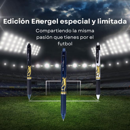 Pentel EnerGel, Bolígrafo de Gel Retráctil/Pluma Recargable, Punta de Aguja 0.5 mm, Edición Especial Fútbol, Tinta Negra de Secado Rápido, Cuerpo Blanco, Paquete de 10 Piezas, BLN125FBW-A
