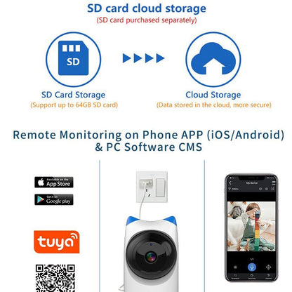 Omibum Cámara WiFi de 2MP Seguridad Cámara de Vigilancia Interior, Audio Bidireccional, Control Remoto, Detección de Movimiento, Visión Nocturna (Azul-64G)