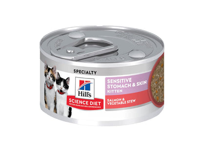 Hill's Alimento Húmedo para Gatito Sabor Salmón 24 Pack 59G | Alimento húmedo Hill's para gato, salmón real, piel y estómago sensible, alta digestibilidad, barrera cutánea sana