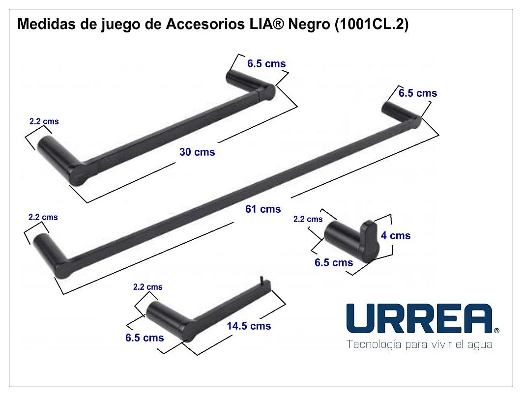 Urrea 1001CL.2 Juego de Accesorios para Baño de 4 Piezas, Modelo Lia, Acabado Negro