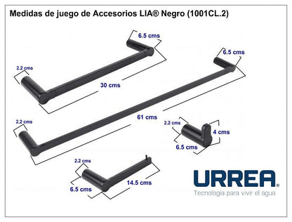 Urrea 1001CL.2 Juego de Accesorios para Baño de 4 Piezas, Modelo Lia, Acabado Negro