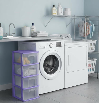 Italhome Cajonera ONYX 4 de Plástico Lila con 4 Cajones Transparentes, Organizador Multiusos para Recámara, Oficina o Cocina