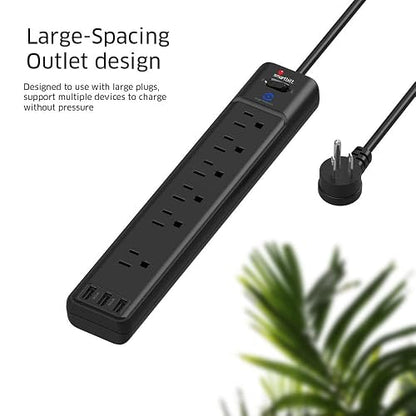 Smartbitt Supresor de Picos de Voltaje - Protector contra sobretensiones, 6 Contactos y 3 Puertos USB Tipo A