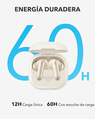 Soundcore by Anker P40i Audífonos Inalámbricos | Cancelación de Ruido Activa, 60h de Reproducción, Carga Inalámbrica, Estuche 2-en-1 con Cargador y Soporte de Teléfono, IPX5