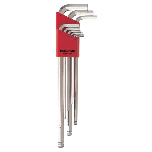 Bondhus 17099 Juego de 9 Llaves Hexagonales Métricas Plateadas con Punta de Bola, 1.5 a 10 mm