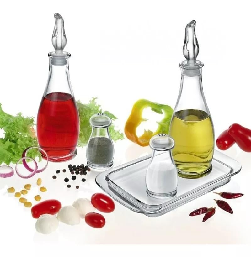 Borgonovo Indro - Aceitera de Vidrio Dispensador de Aceite Oliva Balsámico Recipiente Dosificador Vinagrera Cocina Vinagre Botella de Vidrio Antideslizante con Boquilla Antiderrame Especiera