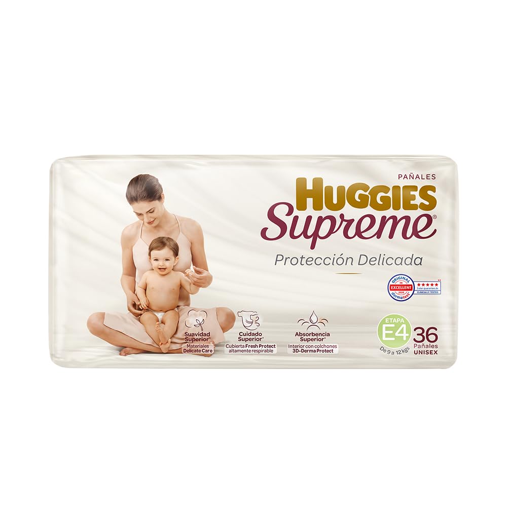 Huggies Supreme Pañal Desechable para Bebé, Etapa 4 Unisex, Caja con 180 Piezas, Ideales para Bebés de 9 a 12 kg