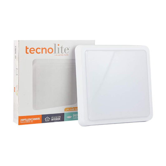 Tecnolite - Lámpara LED de Techo, Color Blanco, Luminario Cuadrado para Sobreponer, Luz Cálida Suave, 20 W