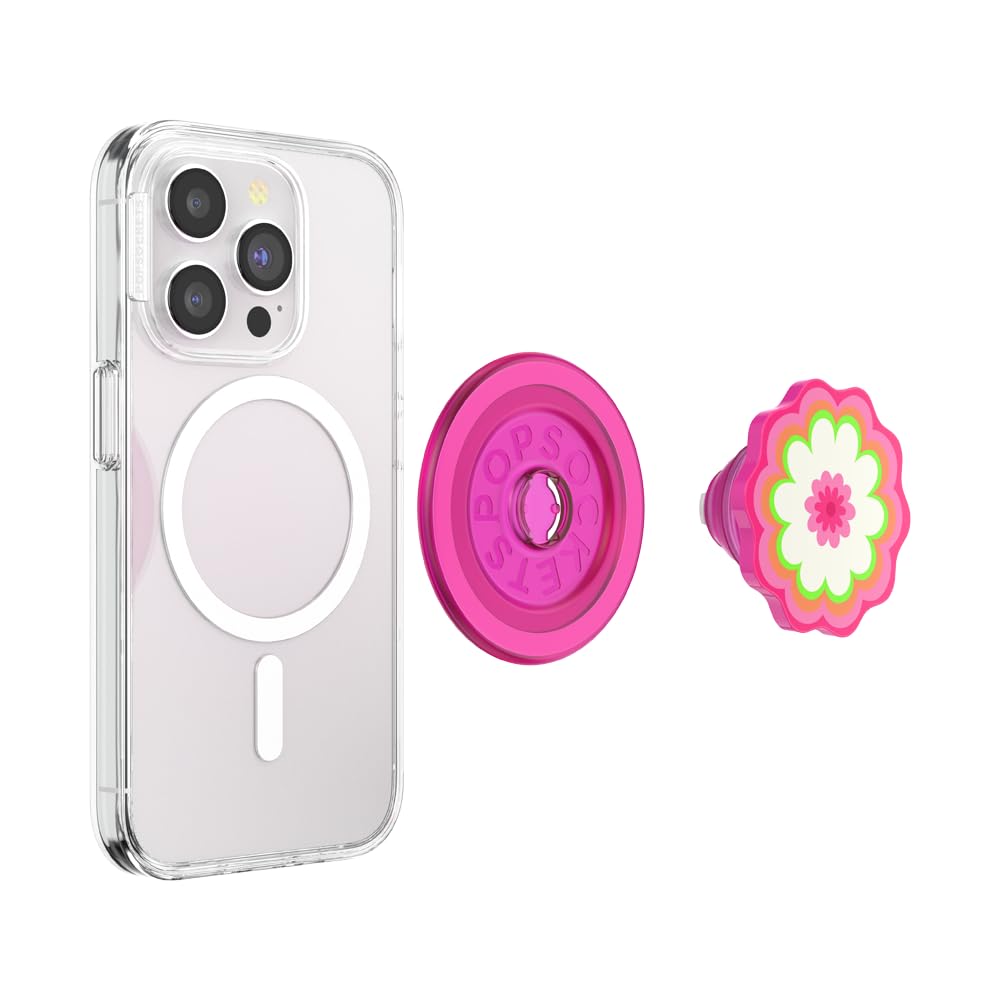 PopSockets - Agarre para teléfono MagSafe, agarre magnético seguro y soporte para teléfono, soporte manos libres, compatible con carga inalámbrica, lindos PopSockets – Caleidoscopio de flores moldeado