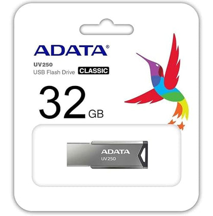 ADATA 32 GB Memoria Flash USB 2.0 Color Plata con Negro (Modelo UV250)