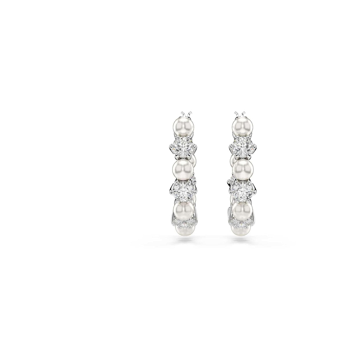 Swarovski Aretes Matrix, Perla de cristal, Talla redonda, Blancos, Baño de rodio