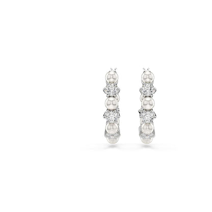Swarovski Aretes Matrix, Perla de cristal, Talla redonda, Blancos, Baño de rodio