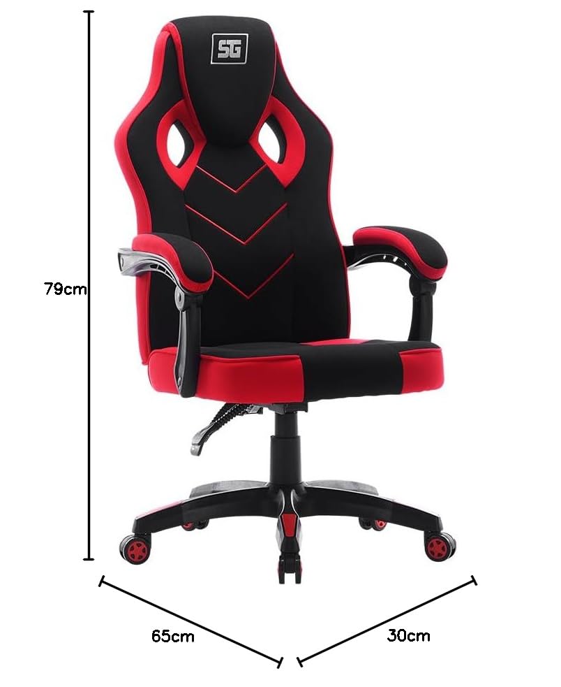 Silla Gamer CGC301 - Soporte 120 Kg, Respaldo Reclinable 135°, Ruedas 60 mm, Tapizado Tela Automotriz, Descansabrazos, Ergonómica para Gaming y Oficina, Color Rojo/Negro