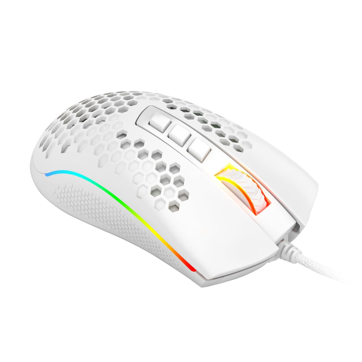 Redragon M988Storm Elite White RGB Mouse Gamer Ultraligero 85 gr, diseño Honey Comb Sensor Óptico 12,400 dpi