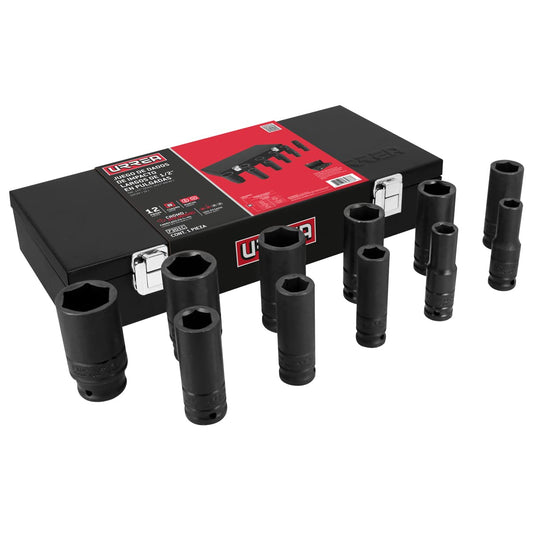 Urrea 7301C Juego de dados largos de impacto cuadro de 1/2", en pulgadas en caja, 11 piezas