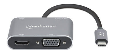 Adaptador USB C a HDMI 4K y VGA, Docking Station 4 en 1 con Puerto USB 3.0 y Carga PD 87W para MacBook Pro, Air, iPad, Laptop y Surface, Doble Salida de Video, Gris Espacial, Manhattan 130691
