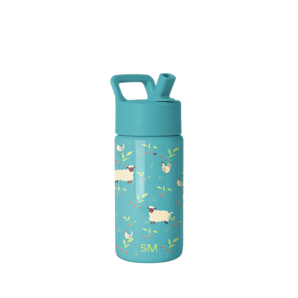 Simple Modern Summit Botella Infantil con Popote, 18 oz, Diseños Infantiles - Ovejas y Fresas - 0.4 Litros