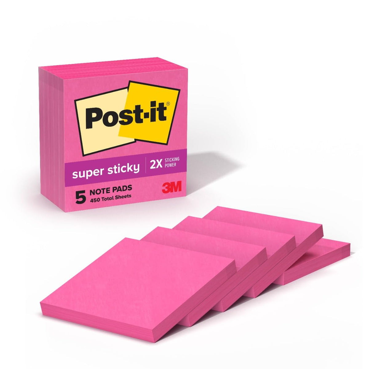 Post-it Notas Superadhesivas, 5 Blocs 3x3 pulg, Rosa Claro - rosa