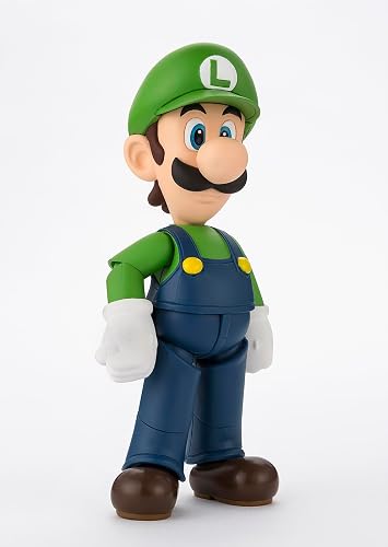 TAMASHII Nations S.H. Figuarts Super Mario Luigi Figura | 4.3 pulgadas alto, accesorio ladrillo, accesorio carcasa roja, soporte incluido