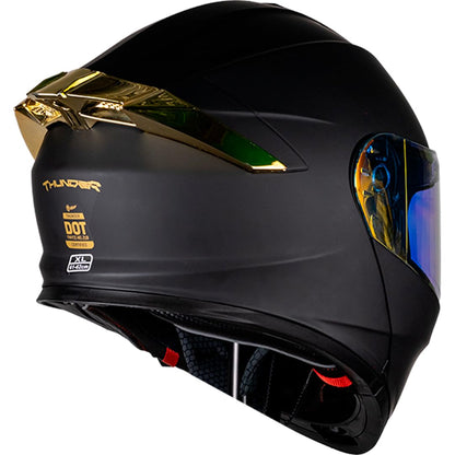 KOV Casco Thunder ABATIBLE Negro Dorado para Moto Mica Dorada Certificado Dot