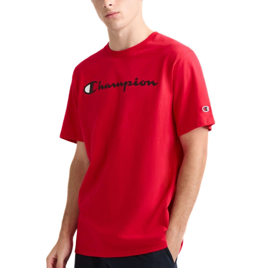 Champion, Playera de algodón de Peso Medio con Cuello Redondo, Playera para Hombre (reg. O Grande y Alto) - 4XL Amplio - Scarlet - Logotipo clásico de escritura