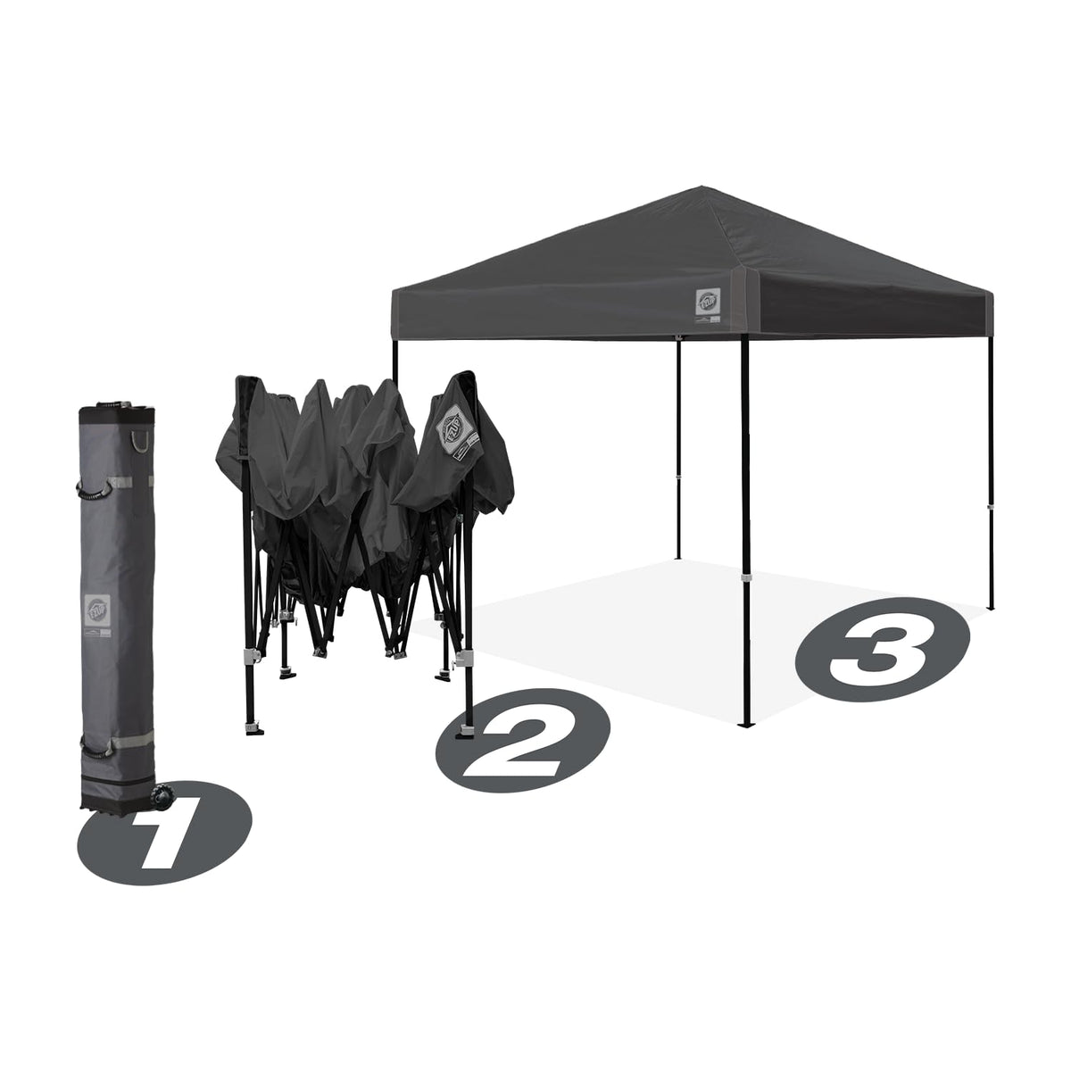 E-Z UP Ambassador Instant Shelter Toldo, 10 x 10 pies, Bolsa de Rodillo y Juego de 4 Puntas de Acero, Gris