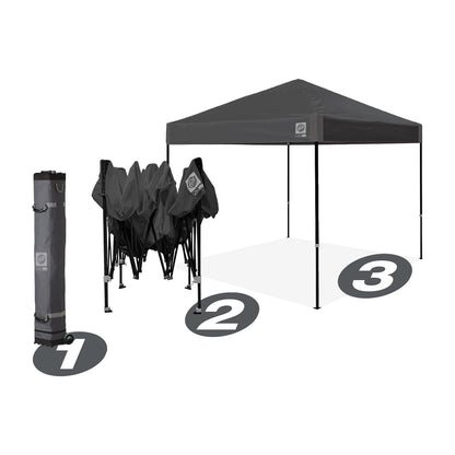 E-Z UP Ambassador Instant Shelter Toldo, 10 x 10 pies, Bolsa de Rodillo y Juego de 4 Puntas de Acero, Gris