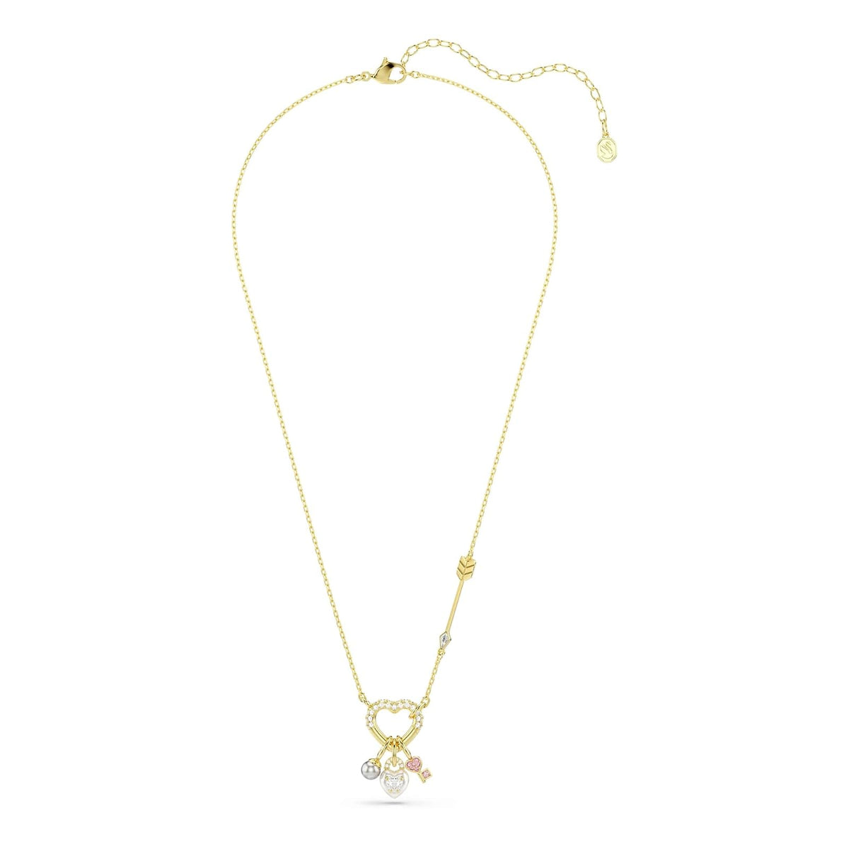 Colgante Swarovski Idyllia, Cortes mixtos, Corazón, Llave, Rosa, Chapado en oro