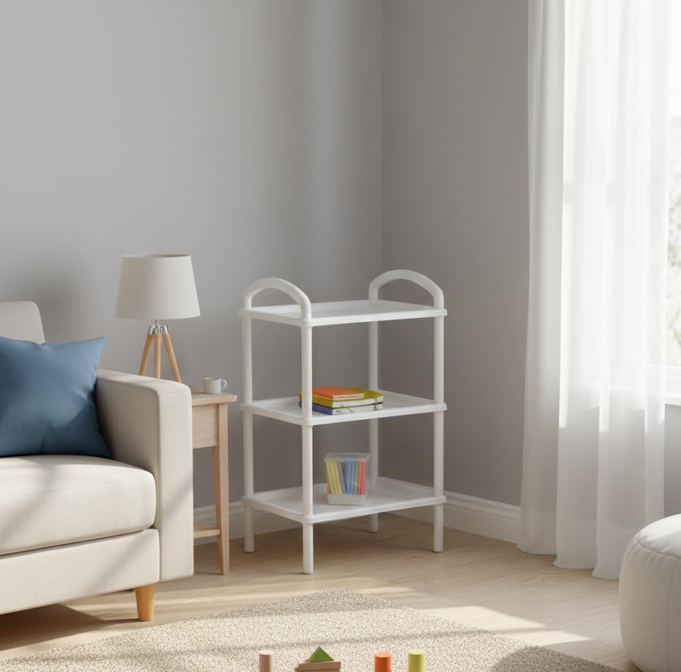 Italhome Estante De Plástico con 3 Repisas Lisas, Organizador Multiusos para Interior Ideal para Almacenamiento Scalp