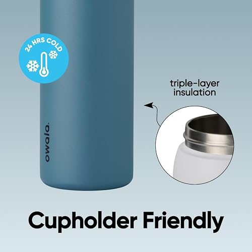 Owala FreeSip - Botella de agua aislada de acero inoxidable con popote para deportes, viajes y escuela, botella de agua deportiva sin BPA, 32 onzas, mezclilla