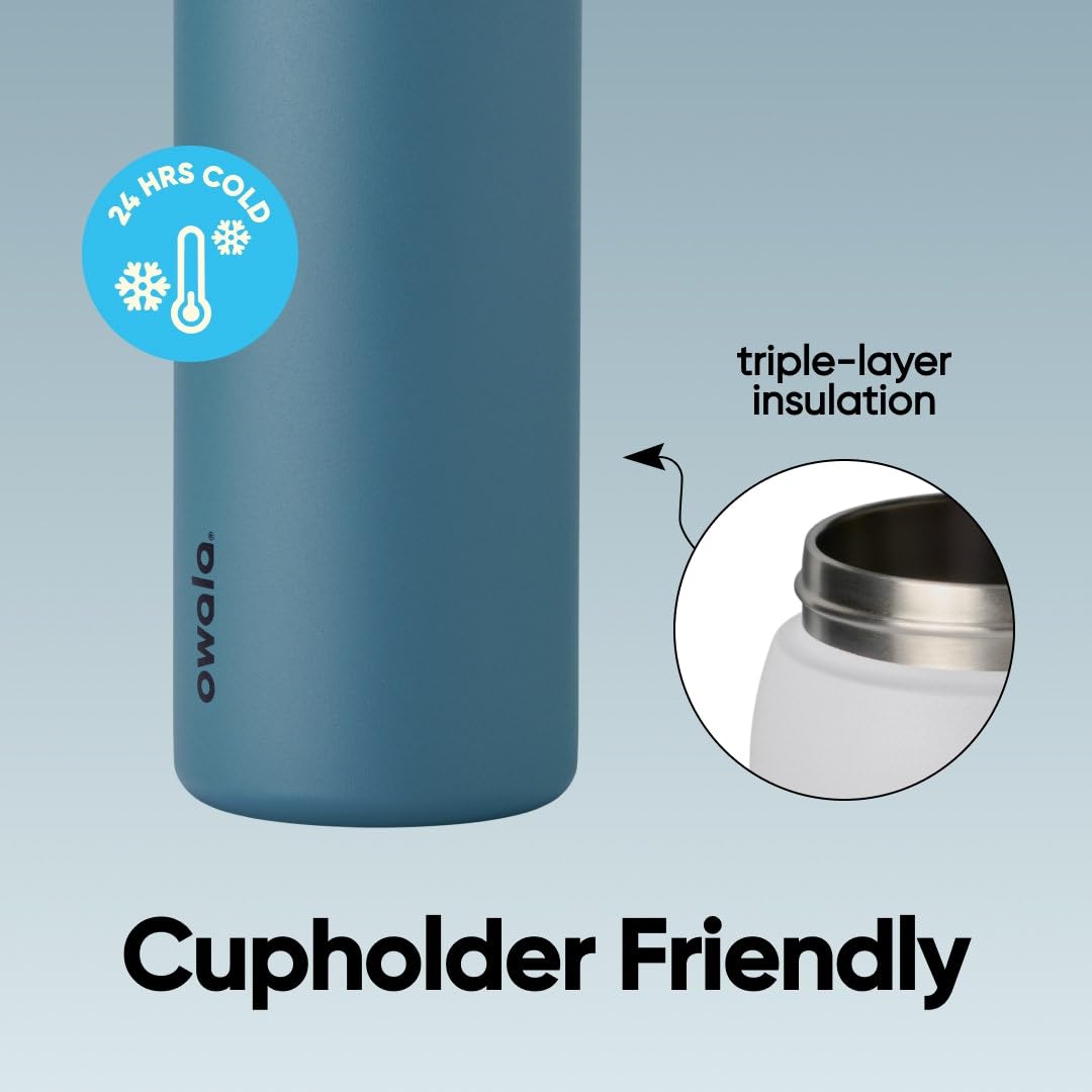 Owala FreeSip - Botella de agua aislada de acero inoxidable con pajita para deportes, viajes y escuela, botella de agua deportiva sin BPA, 40 onzas, mezclilla