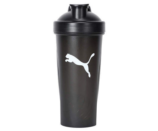 PUMA Botella Shaker, Termo Deportivo con Mezclador de Metal para Proteínas Boquilla Mediana Antiderrame con Área Rugosa para mejor Agarre Color Negro con Secciones Transparentes