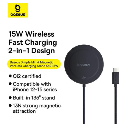 Baseus Cargador Inalámbrico Magsafe, Cargador Magnético de 15 W, Compatible con Función Magsafe, Carga Rápida 15W para iPhone 15/14/13/12 Series Cargadores por Inducción (Negro)
