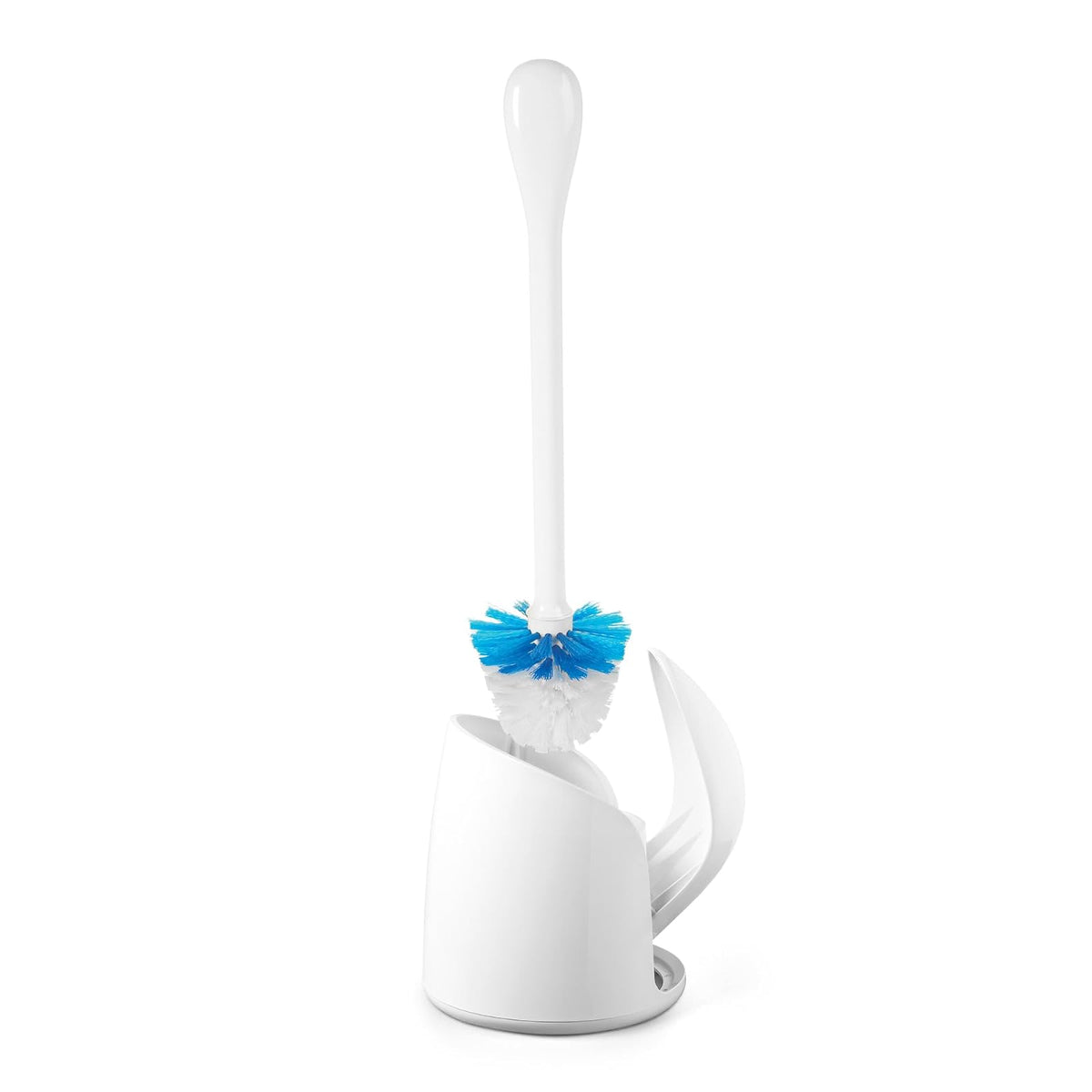 OXO Good Grips Kit de escobilla y escobillero para inodoro, color blanco | Cerdas firmes para una limpieza eficaz, mango antideslizante cómodo, almacenamiento compacto