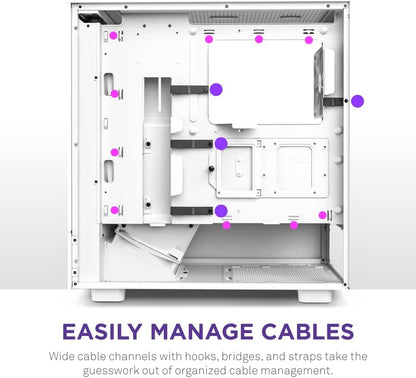 NZXT H5 Flow Compact ATX Mid-Tower PC Gaming Case – CC-H51FW-01- High Airflow Perforated Front Panel – Tempered Glass Side Panel – 2 x 120mm Fans Included – 280mm Radiator Support – Ｗhite