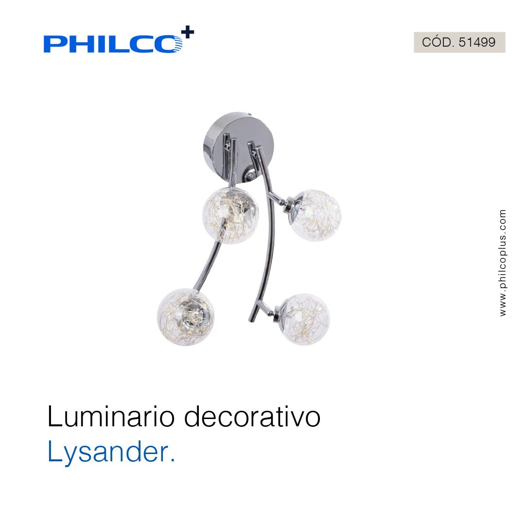 Philco Luminario decorativo Lysander. Potencia 16W, con iluminación brillante, temperatura de color 4,000K con una iluminación cálida y acogedora para interioes. Hasta 35,000 horas de vida útil
