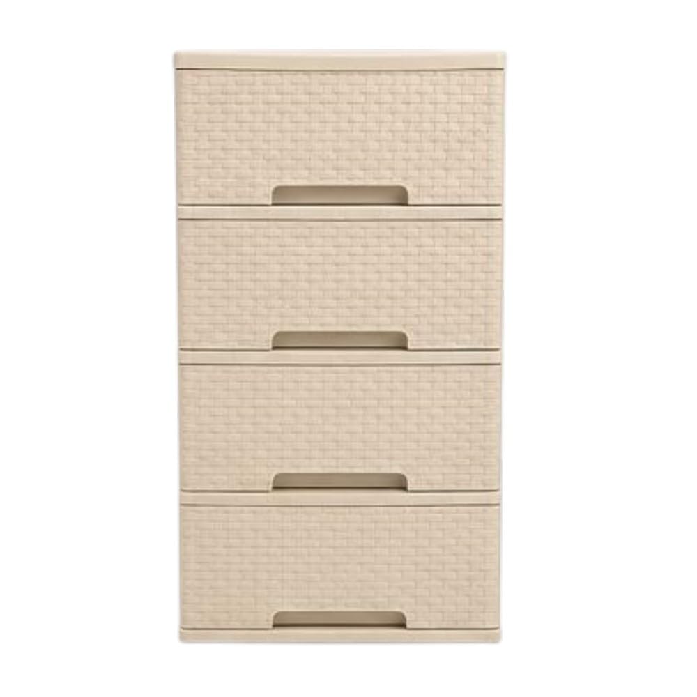 Cajonera Organizadora de Plástico 4 Niveles Color Beige Tipo Ratán | Mueble Multiusos para Hogar. Beige