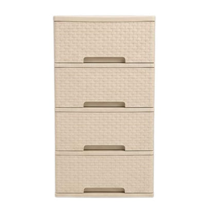 Cajonera Organizadora de Plástico 4 Niveles Color Beige Tipo Ratán | Mueble Multiusos para Hogar. Beige